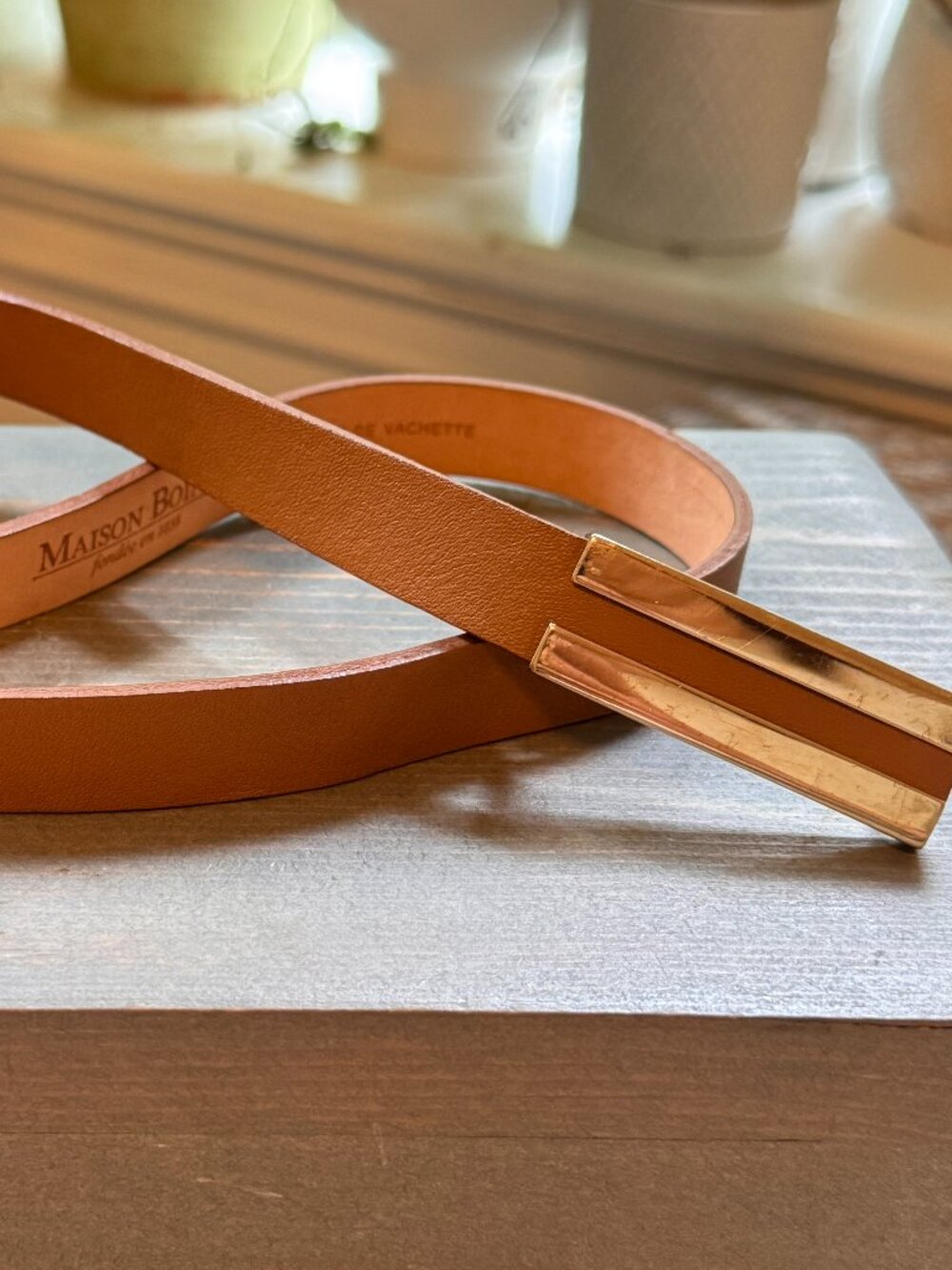 Maison Boinet thin brown leather belt 80 cm / 32"